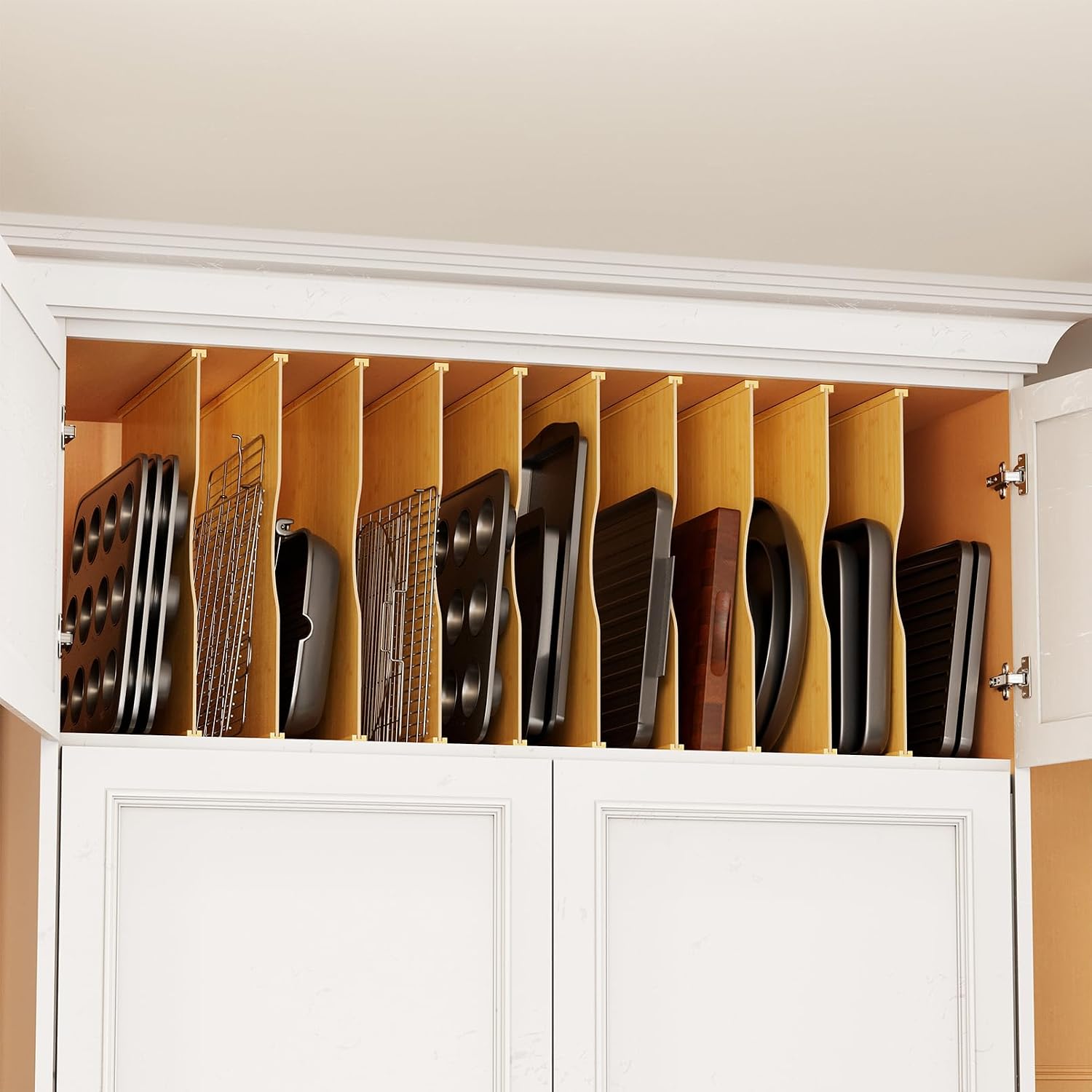 Kitchen Cabinet Baking Sheet Organizer - Paquete de 10 divisores de bambú