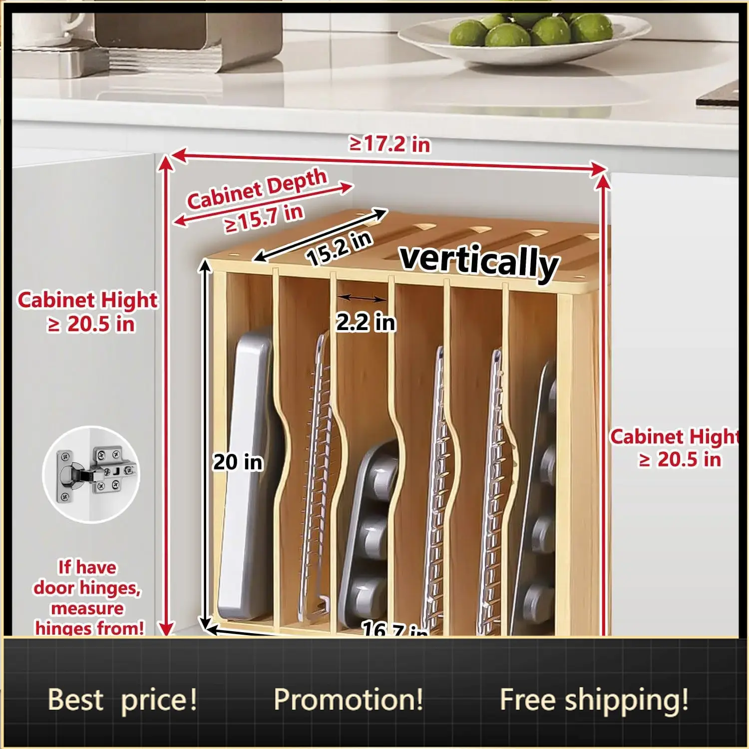 Divisores de madera para bande - Kitchen Cabinet Baking Sheet Organizer reseña y precio