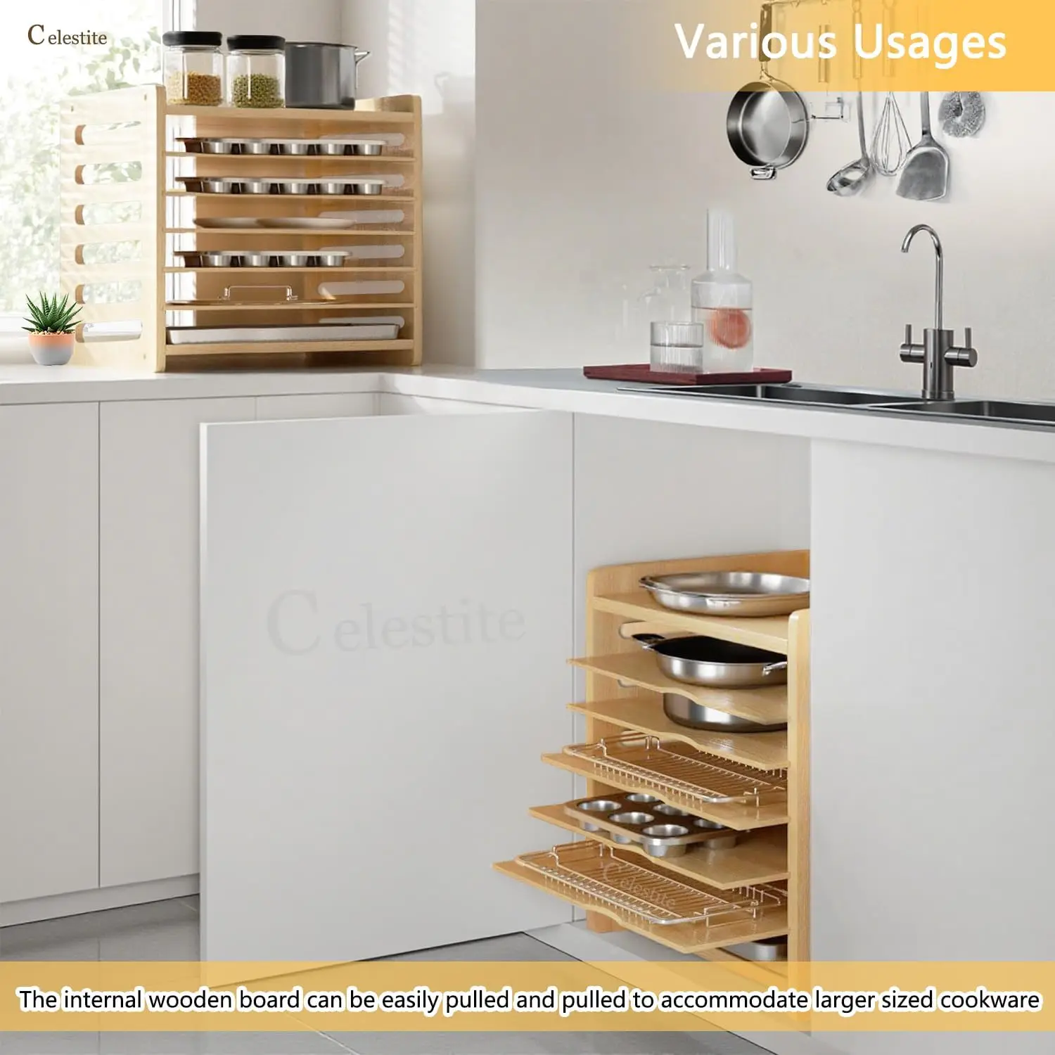 Divisores de madera para bande - Kitchen Cabinet Baking Sheet Organizer reseña y precio
